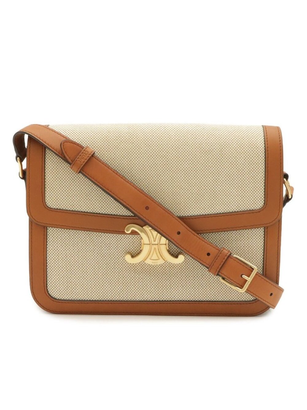 Celine Triomphe Classic Pochette Shoulder Bag Crossbody Canvas Leather Natural